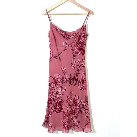 Ann Taylor Dresses & Skirts - Vtg Y2K Ann Taylor Pink Floral Silk Babydoll Dress Cowl Neck Feminine Coquette